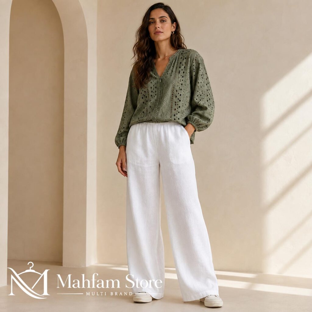 شلوار زنانه لینن سفید Zara